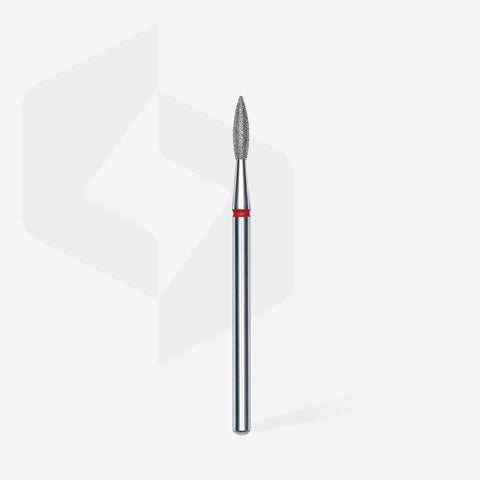 STALEKS EXPERT Diamond nail drill bit pointed flame red, head diameter 2,1 mm, working part 8 mm