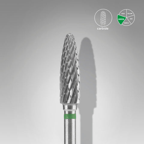 STALEKS EXPERT Carbide nail drill bit corn green, head diameter 4 mm, working part 14 mm