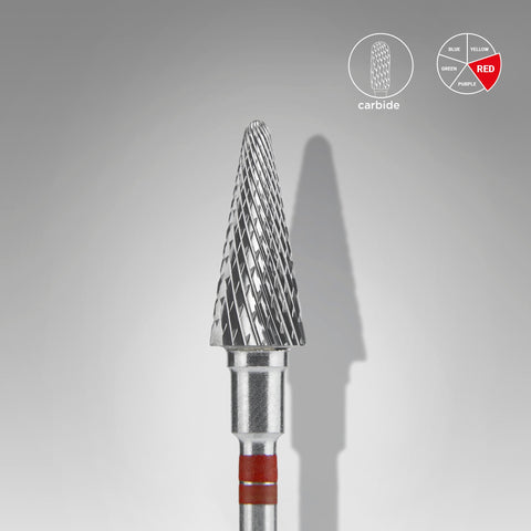 STALEKS EXPERT Carbide nail drill bit for left-handed users cone red, head diameter 6 mm, working part 14 mm