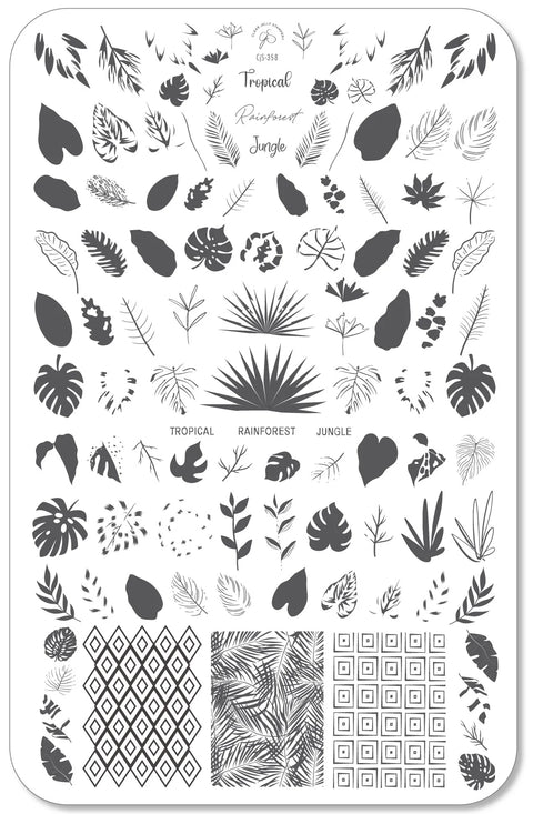 CJS Tropical Leaves Stamping Plate - DK BEAUTY