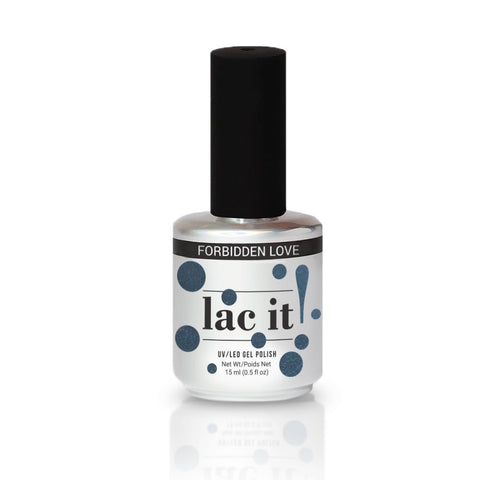en Vogue Lac it! forbidden-love, deep grey-blue shimmer UV/LED gel polish for professional nails and extensions shown in bottle