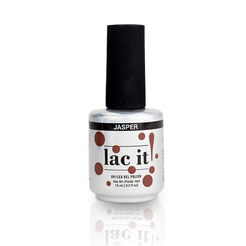 en Vogue Lac It! Jasper brick red crème, with undertones of brown and orange UV/LED gel nail polish for professional nails and extensions bottle