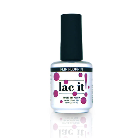 en Vogue Lac It! Flip Floppin bright fuchsia crème UV/LED gel nail polish for professional nails and extensions bottle