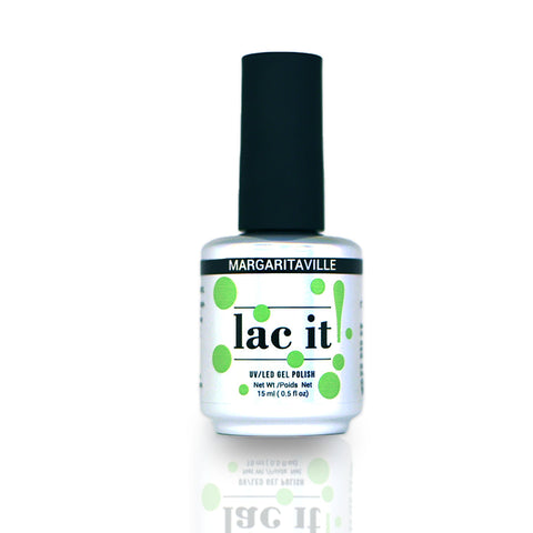 en Vogue Lac It! Margaritaville neon lime green UV/LED gel nail polish for professional nails and extensions bottle