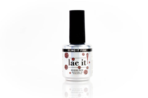 en Vogue Lac It! Bling It pink, pink micro-glitter base packed with chunky holographic glitters UV/LED gel nail polish for professional nails and extensions bottle