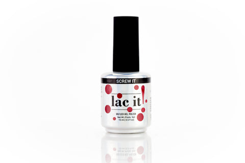 en Vogue Lac It! Screw it blue-based red with extra fine red microglitters for the faintest of shimmers UV/LED gel nail polish for professional nails and extensions bottle