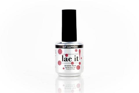 en Vogue Lac It! Sip happens dusty rose pink with mauve undertones and the subtlest of shimmers UV/LED gel nail polish for professional nails and extensions bottle