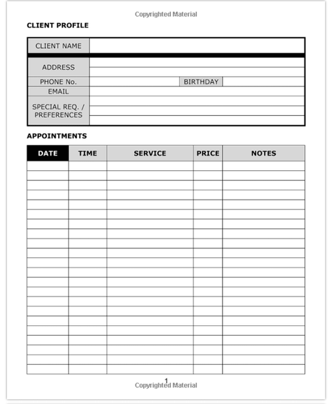 Client Profile Tracker Book - DK BEAUTY