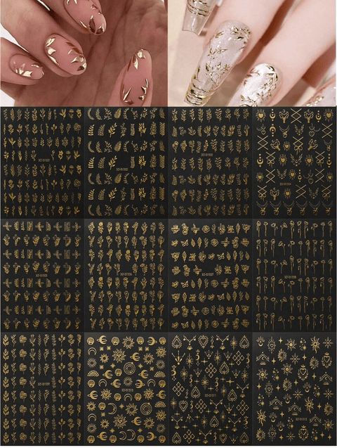 Gold Flower, Leaf & Star Nail Decals - DK BEAUTY