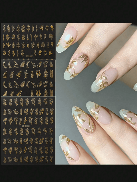 Gold Flower, Leaf & Star Nail Decals - DK BEAUTY