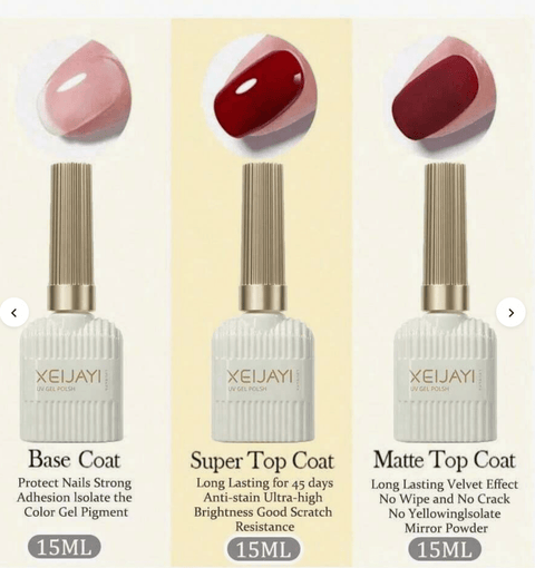 3 Piece Gel Set - Base, Top Shine + Matte Set (DIY + PRO) - DK BEAUTY