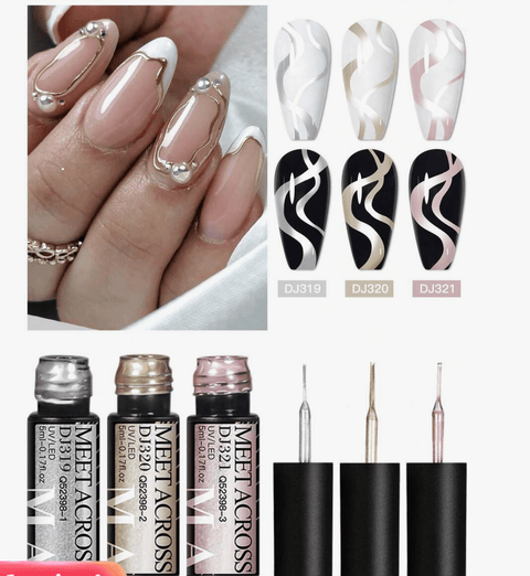 Metallic Gel Striper Pen Set (3 Piece) - DK BEAUTY