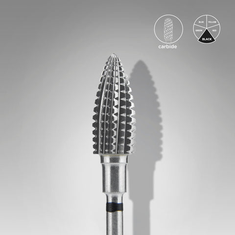 STALEKS EXPERT Carbide nail drill bit pine cone black hard, head diameter 6 mm, working part 14 mm