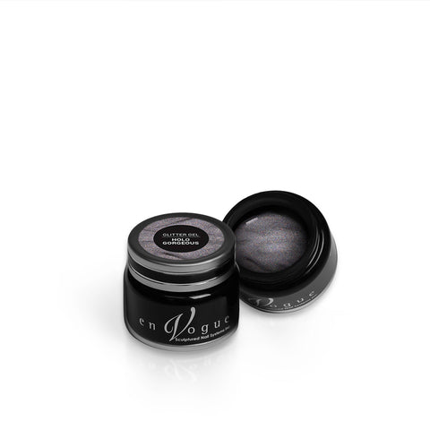 en Vogue holo-gorgeous Micro-holographic glitter full coverage shimmer gel polish for professional nails and extensions shown in container