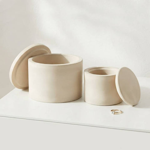 SJ&C - Eco Resin Plaster Modern Round Trinket Storage Jars with Lid