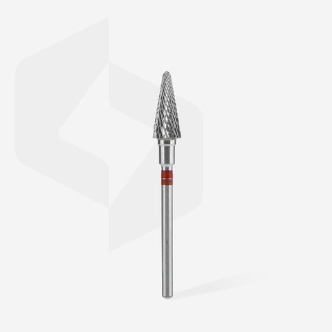 STALEKS EXPERT Carbide nail drill bit for left-handed users cone red, head diameter 6 mm, working part 14 mm
