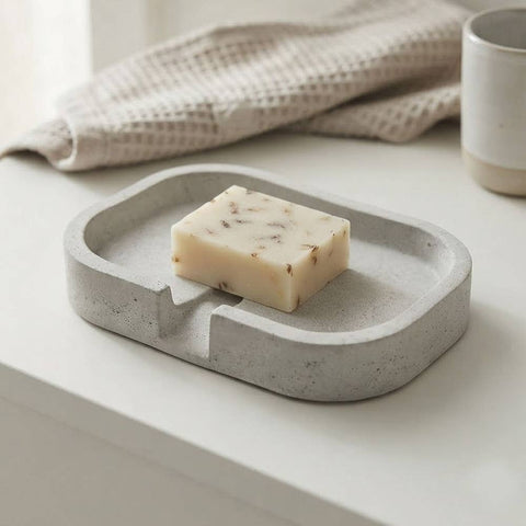 SJ&C - Concrete Modern Simplistic Oval Bathroom Soap Holder Dish