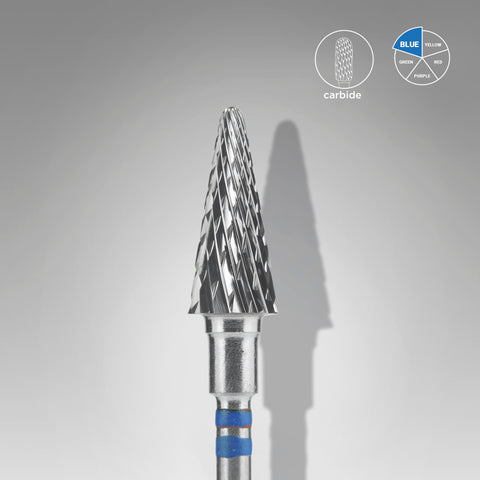 STALEKS EXPERT Carbide nail drill bit for left-handed users cone blue, head diameter 6 mm, working part 14 mm