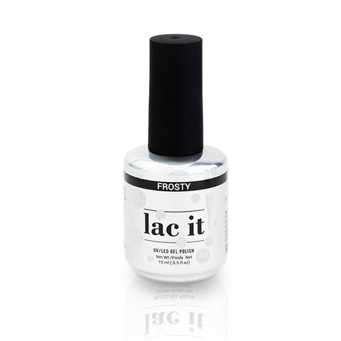 en Vogue Lac It! Frosty clear base packed with tiny silver microglitters UV/LED gel nail polish for professional nails and extensions bottle