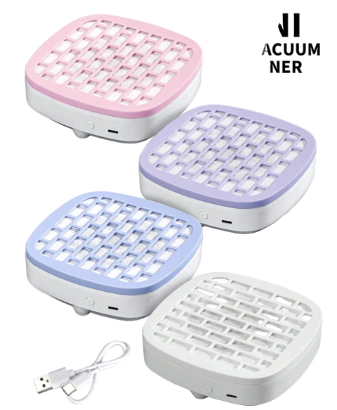 Set of four mini nail vacuum cleaners in different colors with a USB cable 