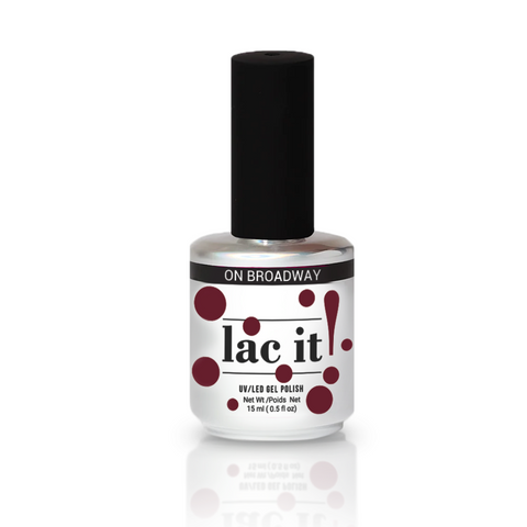 en Vogue Lac it! On Broadway burgundy UV/LED gel polish for professional nails and extensions shown in bottle