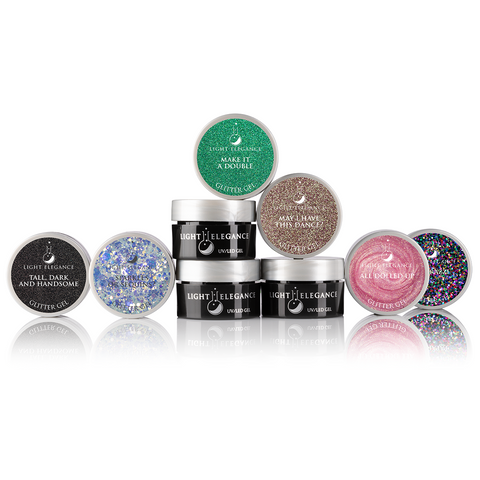 This pack includes all 6 new A Party to Remember Glitter Gels in their full 17 ml size for tons of services and 4+ week wear over JimmyGel, Lexy Line hard gel or acrylic!  Plus, get big savings when you buy the pack!

Inspired by the magical glamour of holiday nights, A Party to Remember features rich, dramatic shades that create an on-trend palette perfect for Winter 2023

For nail art inspiration and step-by-step designs using the NEW A Party to Remember collection, click here!

Glitter Gel Pack: Winter 2