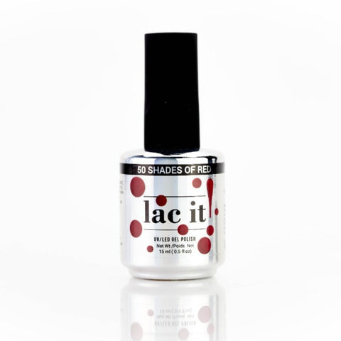 en Vogue Lac It! 50 shades of red deep burgundy red with a pearlescent finish UV/LED gel nail polish bottle for professional nails and extensions