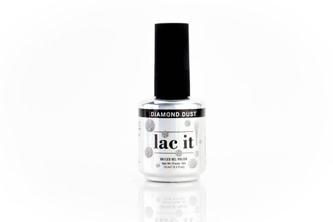 en Vogue Lac It! Diamond dust clear base packed full of holographic microglitters UV/LED gel nail polish for professional nails and extensions bottle