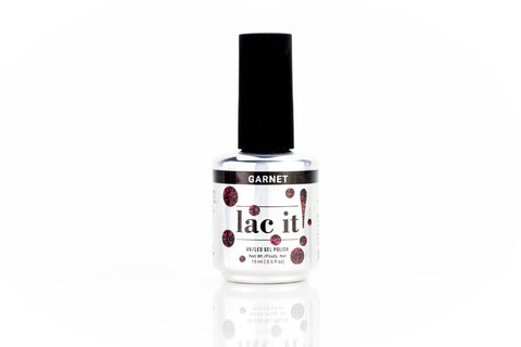 en Vogue Lac It! Garnet dark burgundy base with raspberry microglitters UV/LED gel nail polish for professional nails and extensions bottle