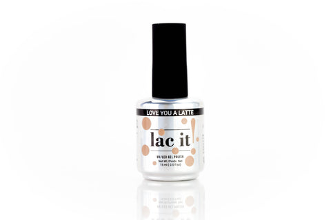en Vogue Lac It! Love You a Latte deep peachy beige crème. UV/LED gel nail polish for professional nails and extensions bottle
