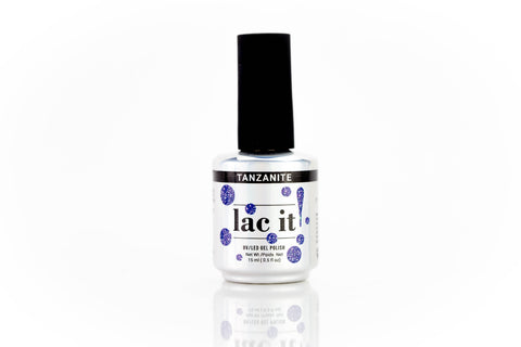 en Vogue Lac It! Tanzanite deep indigo base with purple and blue microglitters UV/LED gel nail polish for professional nails and extensions bottle