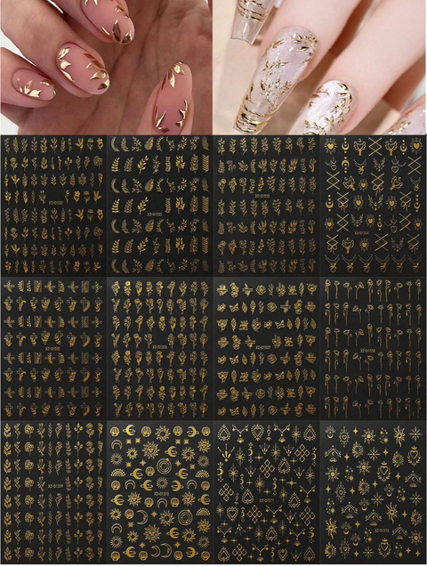 Gold Flower, Leaf & Star Nail Decals