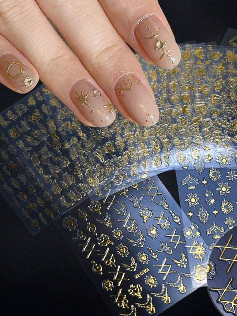 Gold Flower, Leaf & Star Nail Decals