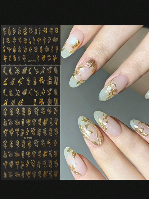 Gold Flower, Leaf & Star Nail Decals