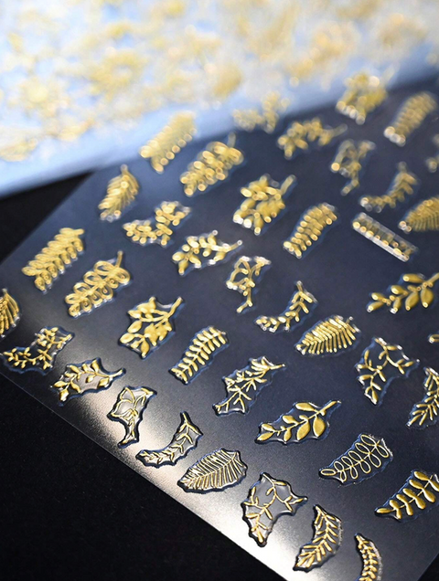 Gold Flower, Leaf & Star Nail Decals