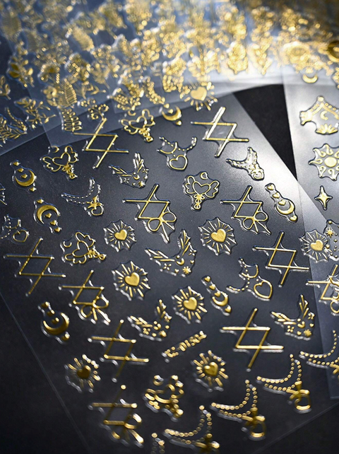 Gold Flower, Leaf & Star Nail Decals