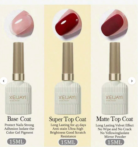 3 Piece Gel Set- Base, Top Shine + Matte Set  (DIY + PRO)