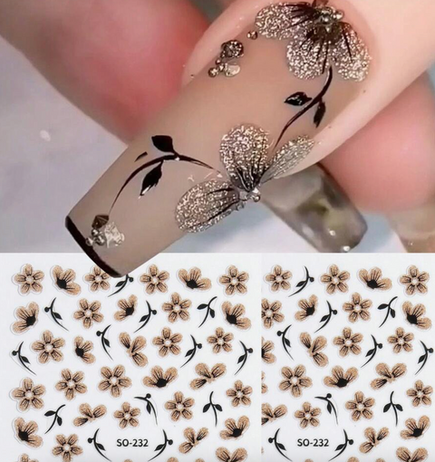 Black & Gold Glitter Flower Decals