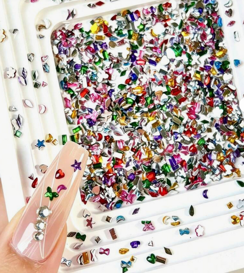 Mixed Nail Rhinestones & Gem Charms - 500 Pieces Assorted