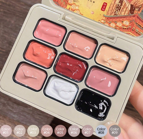 Nine-pan neutral and classic colour gel palette with numbered colour reference labels