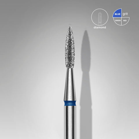 STALEKS EXPERT Diamond nail drill bit pointed flame blue, head diameter 1,8 mm, working part 8 mm
