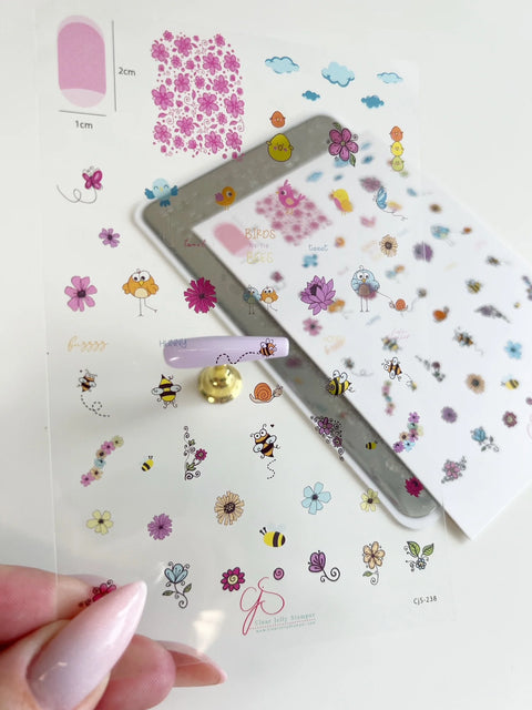 Clear colour placement overlay shown over a Clear Jelly Stamper stamping plate