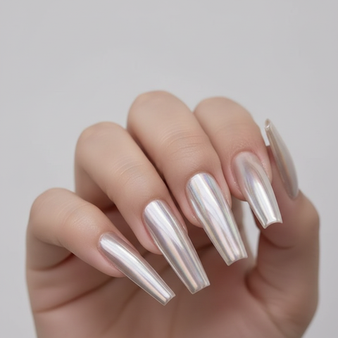 Coffin nails holographic chrome