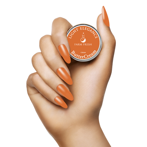 A bright, bold tangerine meets brown. At a Farmers Market, it’s most like the sweet potato, and this unique, interesting and fun orange is perfect for accents and energetic overlays. 

Light Elegance Farm Fresh ButterCream Color Gel, 5 ml

Coverage: Opaque
Effect: Cream