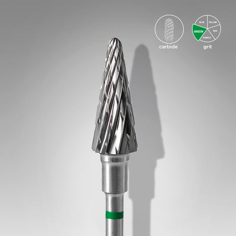 STALEKS EXPERT Carbide nail drill bit cone green, head diameter 6 mm, working part 14 mm