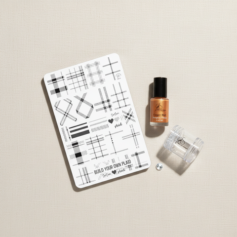 Clear Jelly Stamper plaid stamping bundle with Build Your Own Plaid plate, Copper Hint colour and Big Bling XL stamper