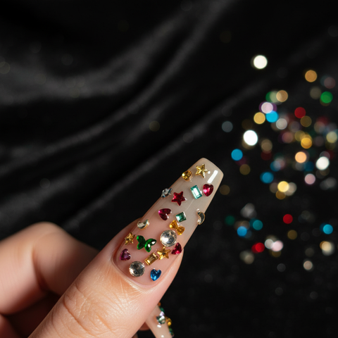 Mixed Rhinestones Fingers Dark Editorial