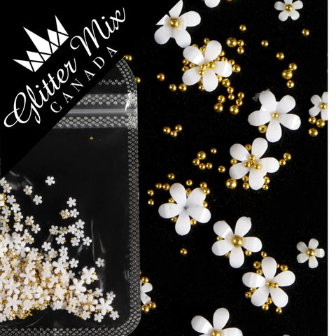 Glitter Mix 3D Flowers White Gold