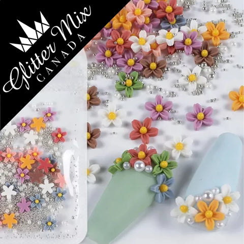 Glitter Mix 3D Flowers Silver Mix