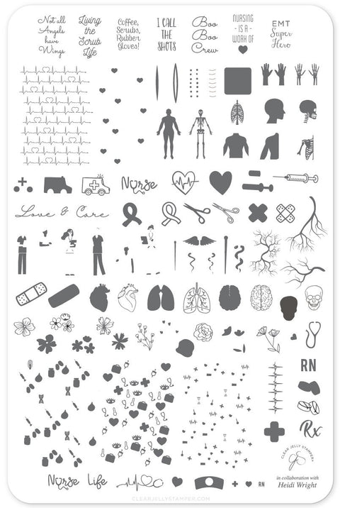 Clear Jelly Stamper - NURSING - Coffee, Scrubs, Rubber Gloves Stamping Plate